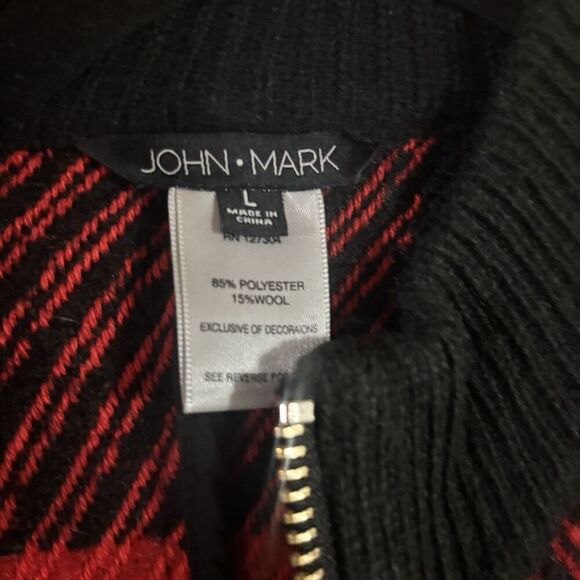 John Mark Poncho Womens Large Buffalo Plaid Zippered Oversized Wool Sweater Cape - Picture 7 of 8